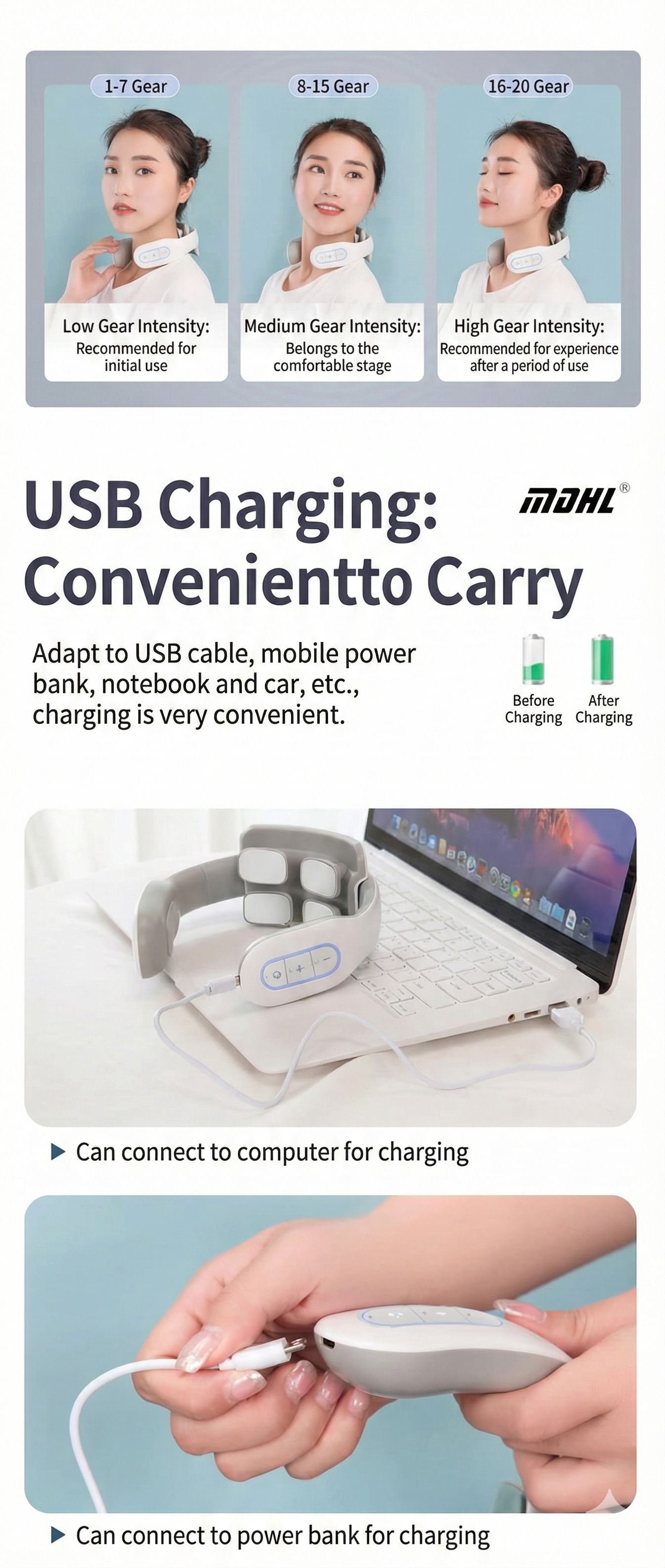 Smart Electric Neck Massager with Heat | Cervical Pain Relief Device (USB Rechargeable)