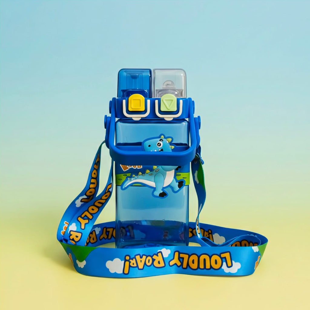Cute Kids Dual-Lid Cartoon Water Bottle with Strap – 900ml