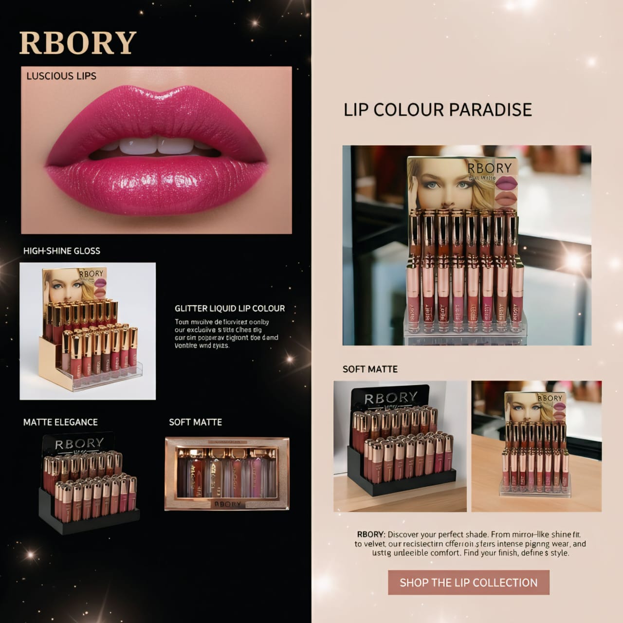 RBORY Luscious Lips Collection – High-Shine Gloss & Soft Matte Liquid Lipsticks