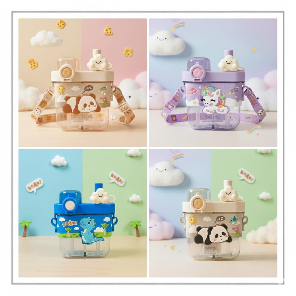 Cute Cartoon Kids Straw Bottle – Leak-Proof | BPA-Free | Multiple Characters