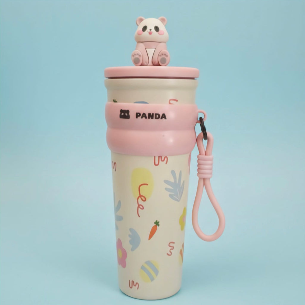 Cute Panda Stainless Steel Water Bottle – With 3D Panda Lid & Strap