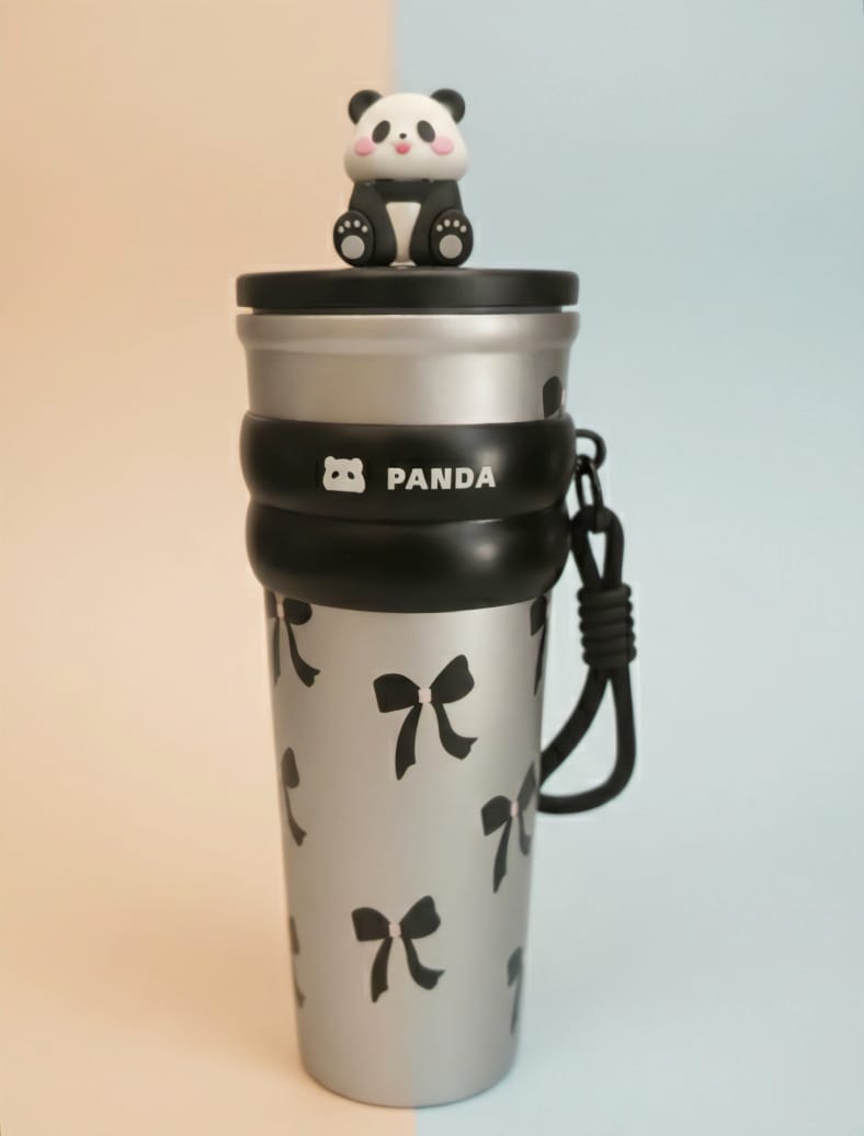 Cute Panda Stainless Steel Water Bottle – With 3D Panda Lid & Strap