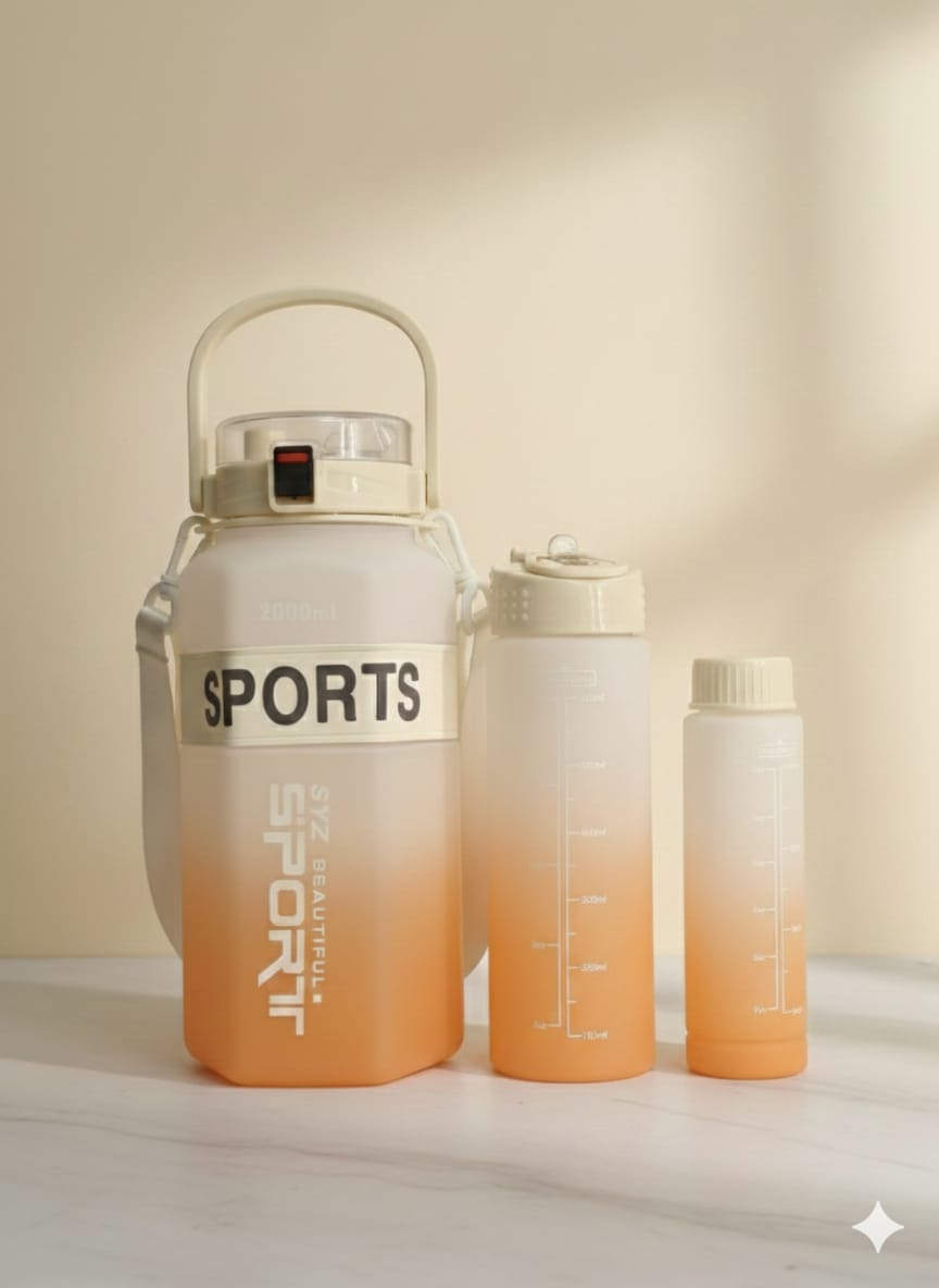 2L Gradient Sports Water Bottle Set (3-Piece) – With Straw Lid, Handle & Time Marker